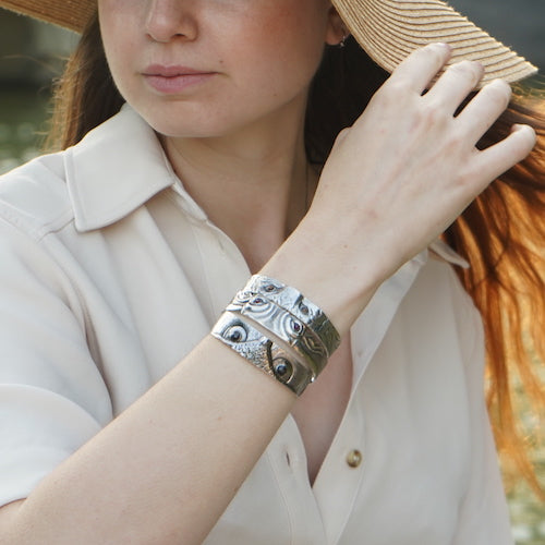 Owl Eyes Silver Cuff Bracelets